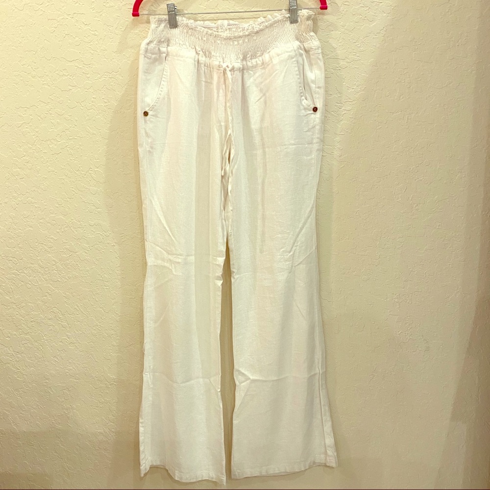 NWT white linen pants with elastic waist Sz L